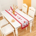 Christmas knitted table runner featuring reindeer and Santa Claus on white dining table - 1.8m / Single Gnome Style