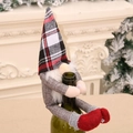 Christmas gnome wine bottle cover with red plaid hat and rustic burlap texture - Grey