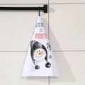 Asciugamano bianco da appendere con pupazzo di neve e testo su parete di piastrelle - Stile Pupazzo di Neve con Cappello