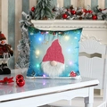 LED Christmas gnome pillow cover with pink sequin hat and glowing white plush beard - Bearded Old Man Gnome