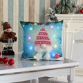 Blue LED Christmas gnome pillow case with glowing lights and festive snowy night scene - Braided Gnome