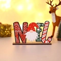 Wooden NOEL Christmas tabletop ornament with gnome figure and Nordic knit patterns - NOEL Letter Gnome Red Polka Dot Style