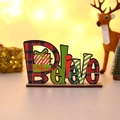 Wooden Christmas Believe letter sign with plaid patterns and gnome decor for tabletop - Believe Letter Red Plaid Style
