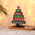 Christmas tree shaped wooden tabletop decor with red and green plaid and star topper - Green
