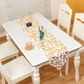 White Christmas table runner with gold leaf prints, scalloped edges and tassels - Gold Leaf Style