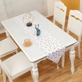 White Christmas table runner with gold tree patterns and elegant fringe tassels - Gold Tree