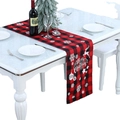 Rood en zwart geblokte kerst tafelloper met Merry Christmas en eland afbeeldingen - Klein Hert (Merry Christmas)