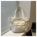 Dettaglio borsa shopper bianca con tasca a zip e coulisse sul davanzale interno - Bianco