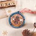 DIY Christmas wooden ball ornament with gingerbread man illustration and blue ring - Gingerbread Man Style
