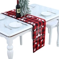 Rode en zwarte Buffalo Plaid kersttafelloper met Best Wishes tekst en kerstboompatronen - Kerstboom (Best Wishes)