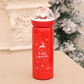 Red Christmas thermos with Santa Claus figurine lid and Merry Christmas reindeer print - Reindeer Design