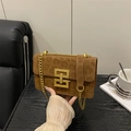 Bolso bandolera de leopardo con cadena dorada y cierre de hebilla metálica geométrica - Marrón Oscuro