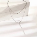 Collier double couche en acier inoxydable pour femme avec pendentif en forme de Y élégant - Argent (F1896)