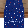 Linen table runner with blue star print and America text for Independence Day decor - Navy Blue White Star America Style (ZQ2-30)