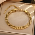 Chic bracelet gourmette multicouche en acier inoxydable plaqué or 18K avec fermoir mousqueton - Style Doré (F1263)