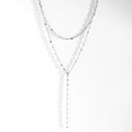 Elegante collar en Y de doble capa en acero inoxidable plateado con cadenas finas - Estilo en forma de Y plateado de doble capa (F306)