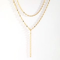 Detalle del collar en Y dorado con elegantes eslabones de lentejuelas y estilo moderno de caída - Estilo en forma de Y dorado (F305)