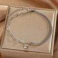 Minimalist stainless steel asymmetric chain anklet with a polished metal ball pendant - Silver Style (F1910)
