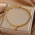 Elegant gold-plated stainless steel anklet featuring chunky paperclip chain and bead pendant - Gold Style (F1909)