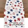 Independence Day table runner with stars, fireworks pattern and Freedom text - White Base Red Blue Star Fireworks Freedom Style (ZQ2-22)