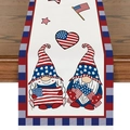 Linen table runner featuring American Independence Day gnomes and star stripes - Gnomes In Patriotic Outfits Red Blue Plaid Style (ZQ2-24)