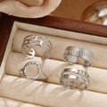 Set of 4 minimalist silver stainless steel rings with geometric hollow and chain designs - Silver 4-Piece Set (C8754)