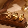 3er Set goldene verstellbare Ringe mit Steppmuster und geflochtenem Kettendesign - Goldenes 3-teiliges Set (C8655)