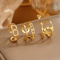 Three-piece gold-plated stainless steel ring set featuring thick Cuban chain and beaded designs - Gold 3-Piece Set (C8879)