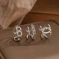 Three-piece silver stainless steel ring set with cuban link and geometric minimalist bands - Silver 3-Piece Set (C8880)