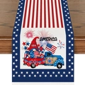 Linen table runner with American flag stars, stripes and festive gnomes design - Gnome Blue Pickup Fireworks AMERICA Style (ZQ2-15)