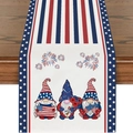 Linen table runner with Patriotic Gnomes and Stars and Stripes for 4th of July decor - Red White Vertical Stripes Fireworks Gnomes Blue Star Border Style (ZQ2-17)