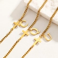Golden stainless steel anklets with cross and alphabet pendants on Cuban chains - Letter A Style / Gold
