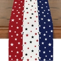 Patriotic USA Independence Day linen table runner featuring red white and blue star stripes - Red White Blue Wide Stripes Star Style (ZQ2-18)