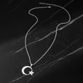 Stainless steel crescent moon and star pendant necklace with adjustable chain on black marble - Silver Star Moon Style (F1416)