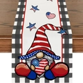 Patriotic Buffalo plaid table runner with American flag gnome design for 4th of July - Black White Buffalo Plaid Gnome In Patriotic Hat Style (ZQ2-39)
