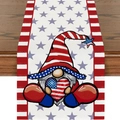 Linen table runner with patriotic gnome and American flag stars and stripes design - Gray Star White Base Red White Stripes Gnome Style (ZQ2-40)