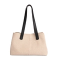 Minimalist beige canvas tote bag with black leather straps for daily commute use - Style Without Charm / Black without Pendant