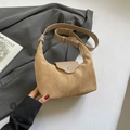 Chic camel suede half-moon crossbody bag with adjustable strap and silver hardware - Khaki