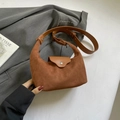 Brown suede underarm bag with smooth leather strap and silver metal buckle closure - Brown