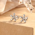Elegant polished stainless steel flower earrings with a minimalist five-petal floral design - Silver Flower Style (F1342)