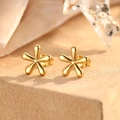 Elegant gold polished stainless steel five-petal flower stud earrings for women - Golden Flower Style (F1341)