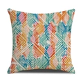 Ethnic ikat pattern linen pillowcase featuring blue and orange geometric diamond design - Blue And Orange Geometric Pattern (23YM21-1) / 45x45cm (Single Cover)