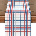 Patriotic red and blue plaid linen table runner for American Independence Day decor - Red Blue Gray Tricolor Plaid Style (ZQ2-33)