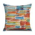 Abstract watercolor striped linen pillow cover with vibrant orange and blue patterns - Multicolor Wide Stroke Abstract Stripes (23YM21-3) / 45x45cm (Single Cover)