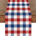 Patriotic red blue white plaid linen table runner for Independence Day decor - Red Blue White Large Plaid Woven Style (ZQ2-32)
