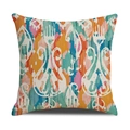 Linen cushion cover with vibrant bohemian geometric pattern and abstract orange prints - Bohemian Orange and Cyan Abstract Geometric (23YM21-4) / 45x45cm (Single Cover)