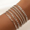 Set de 6 pulseras de acero inoxidable plateado con cadenas cubanas y de clip apilables - Estilo Plateado (F1386)