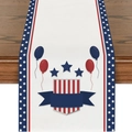 Linen table runner with American stars and stripes pattern for Independence Day decor - Red Blue Balloon Stars Shield Style (ZQ2-31)