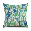 Linen cushion cover with blue and green Ikat ethnic pattern on white background - Blue/Green/White Abstract Ethnic Ikat Texture (23YM21-9) / 45x45cm (Single Cover)