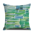 Linen square cushion cover featuring abstract watercolor strokes in blue and teal colors - Cool Tone Blue/Cyan/Green Horizontal Brushstrokes (23YM21-10) / 45x45cm (Single Cover)